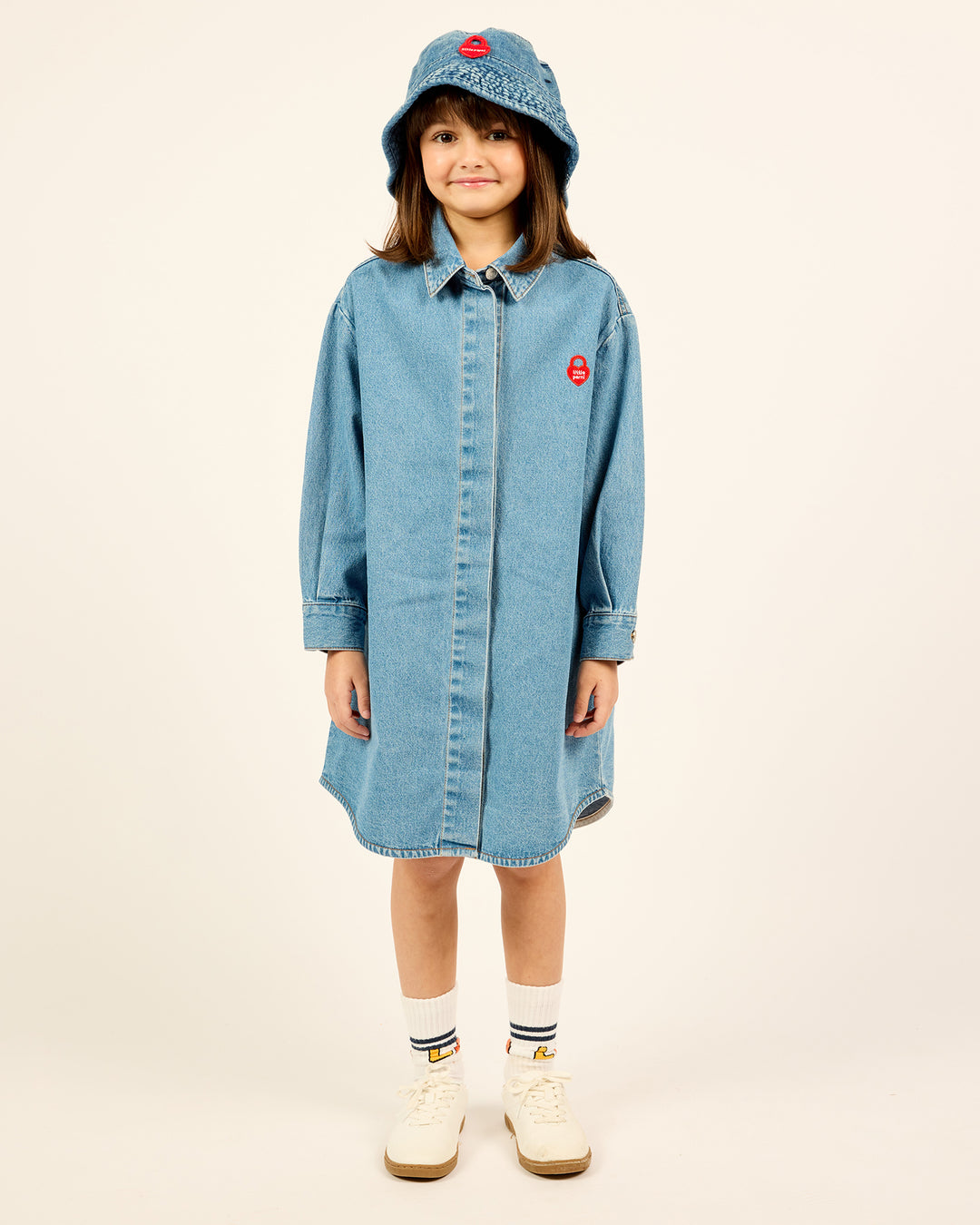 girls long sleeve denim dress Chambray Collared Long Sleeve Dress