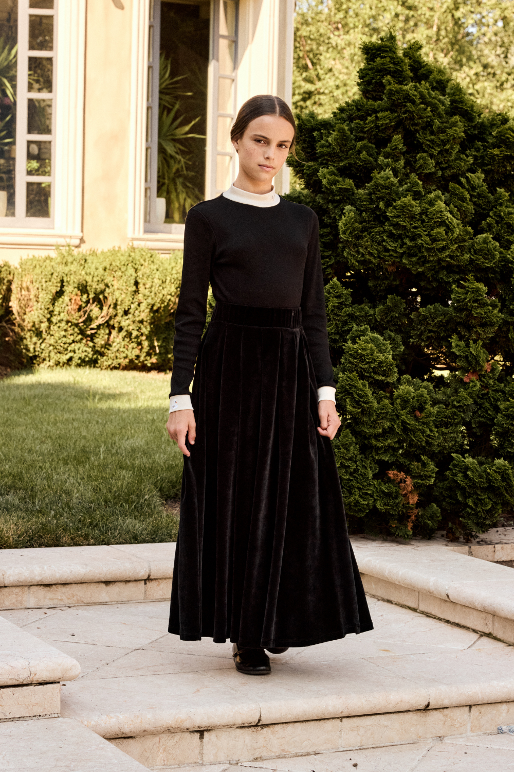 Teen Pleated Velour Maxi