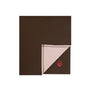 A folded dark brown blanket with a light pink reverse side and a small red embroidered padlock logo, displayed on a clean white background.