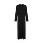 A long-sleeve black maxi nightgown with a V-neckline, shown flat against a solid white background.