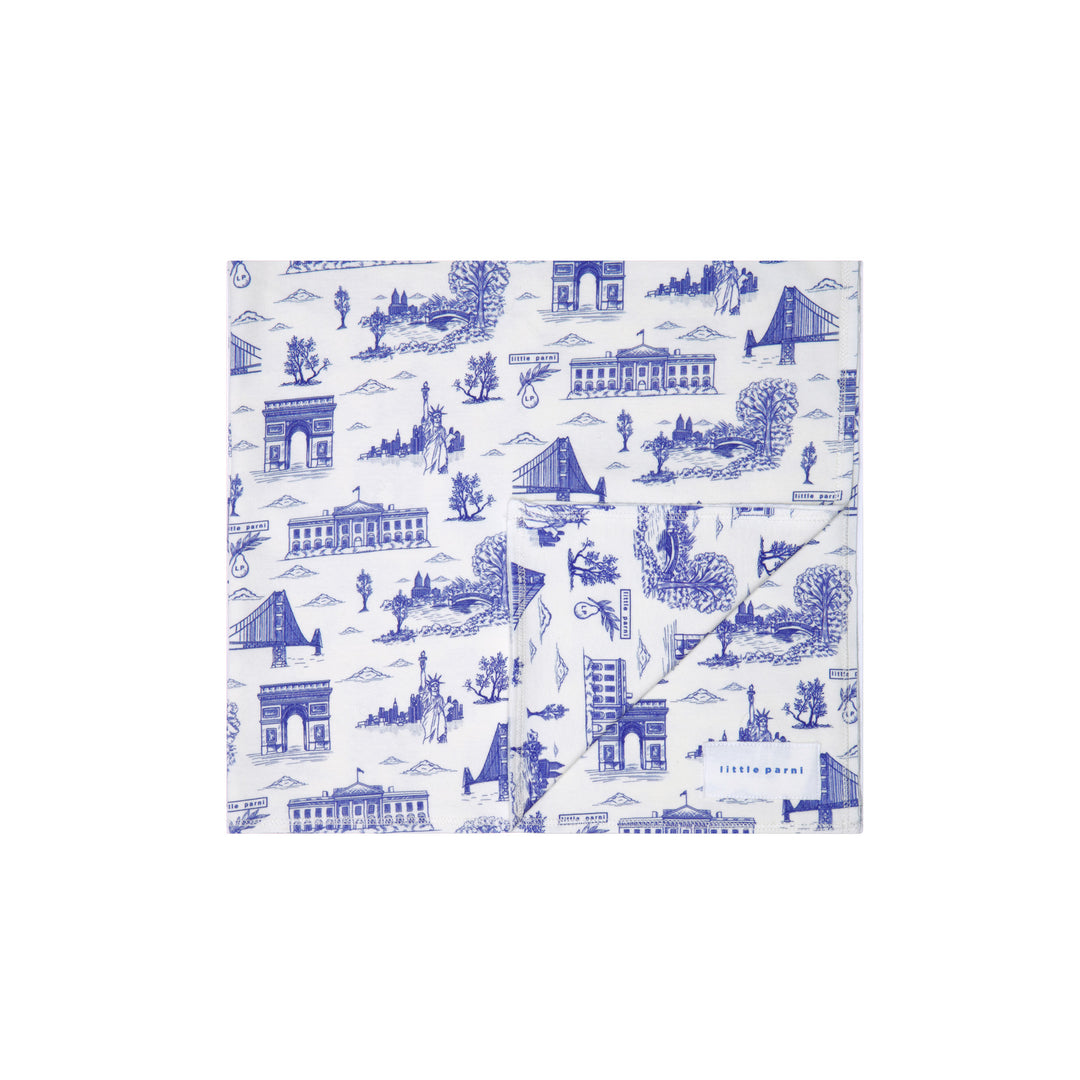Ivory Blue Timeless Toile Baby Blanket.