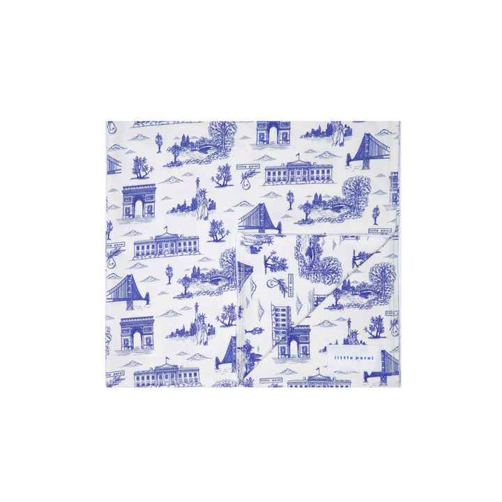Ivory Blue Timeless Toile Baby Blanket.