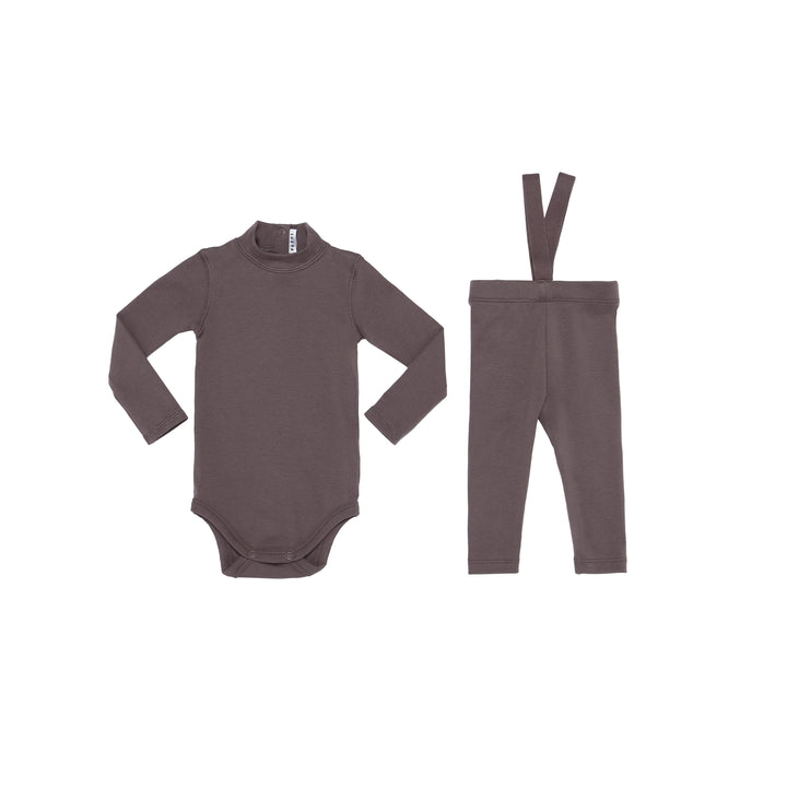 Ribbed Suspenders Set with Turtleneck