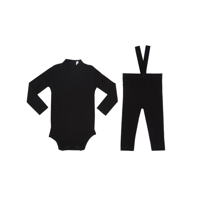 Ribbed Suspenders Set with Turtleneck