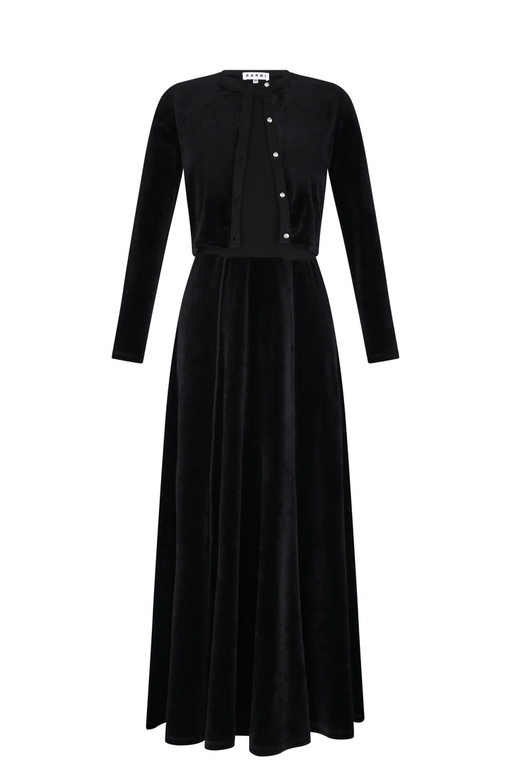 Velour Maxi Jumper and Rhinestone Cardigan Set