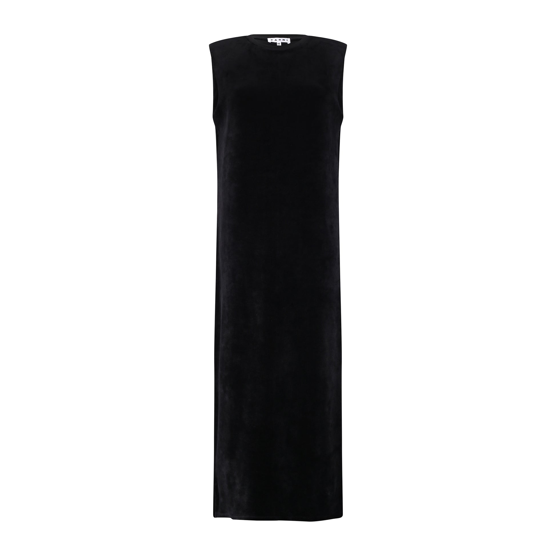 Black Sleeveless Velour A-Line Maxi Dress.
