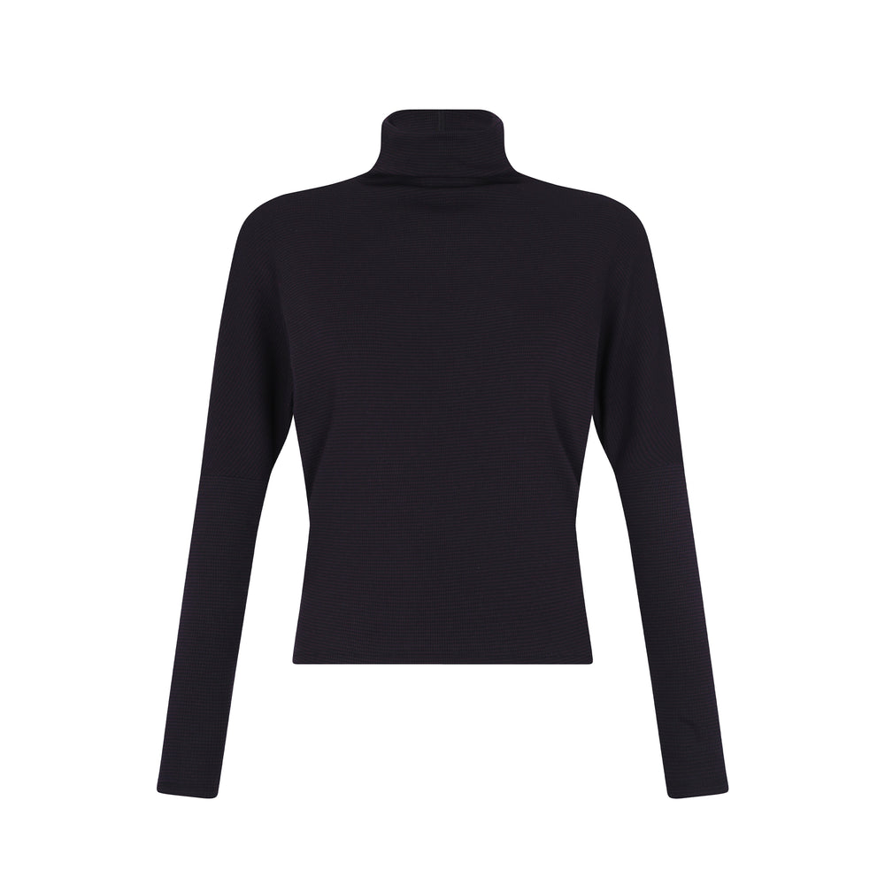 Black Striped Dolman Sleeve Turtleneck.
