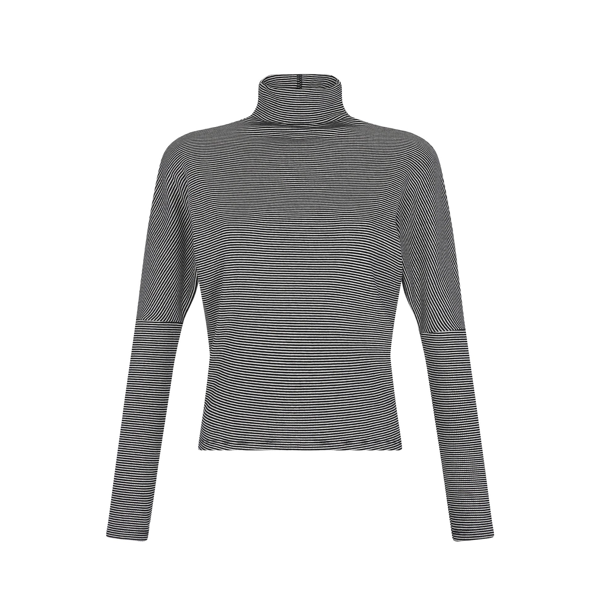 Black ivory Striped Dolman Sleeve Turtleneck.