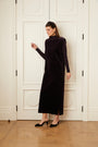 Model wearing the purple Sleeveless Velour A-Line Maxi Dress.