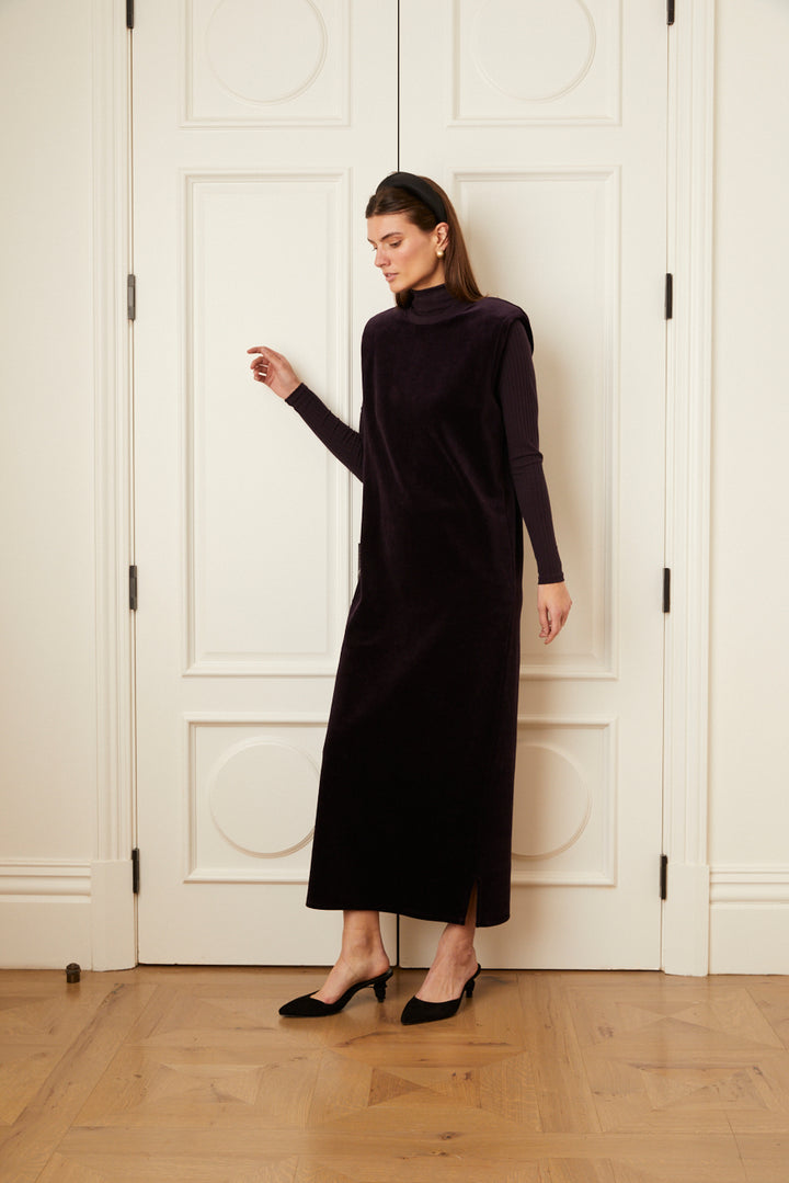 Sleeveless Velour A-Line Maxi Dress