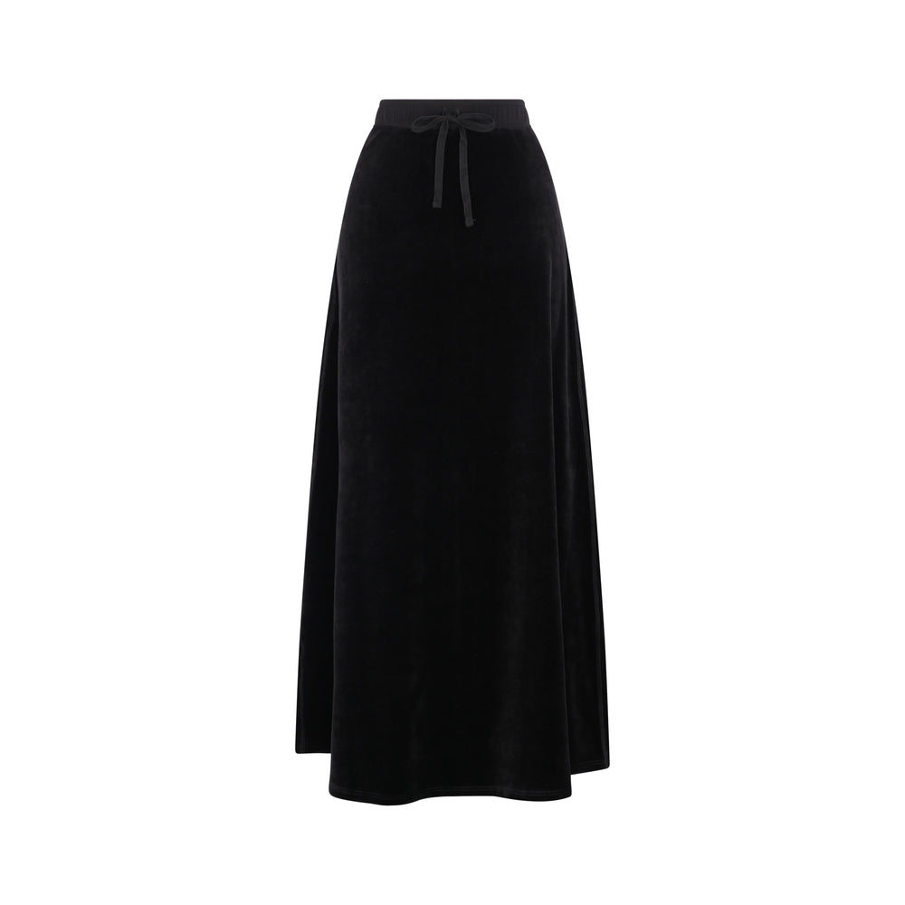 Velour Drawstring Maxi Skirt in black.