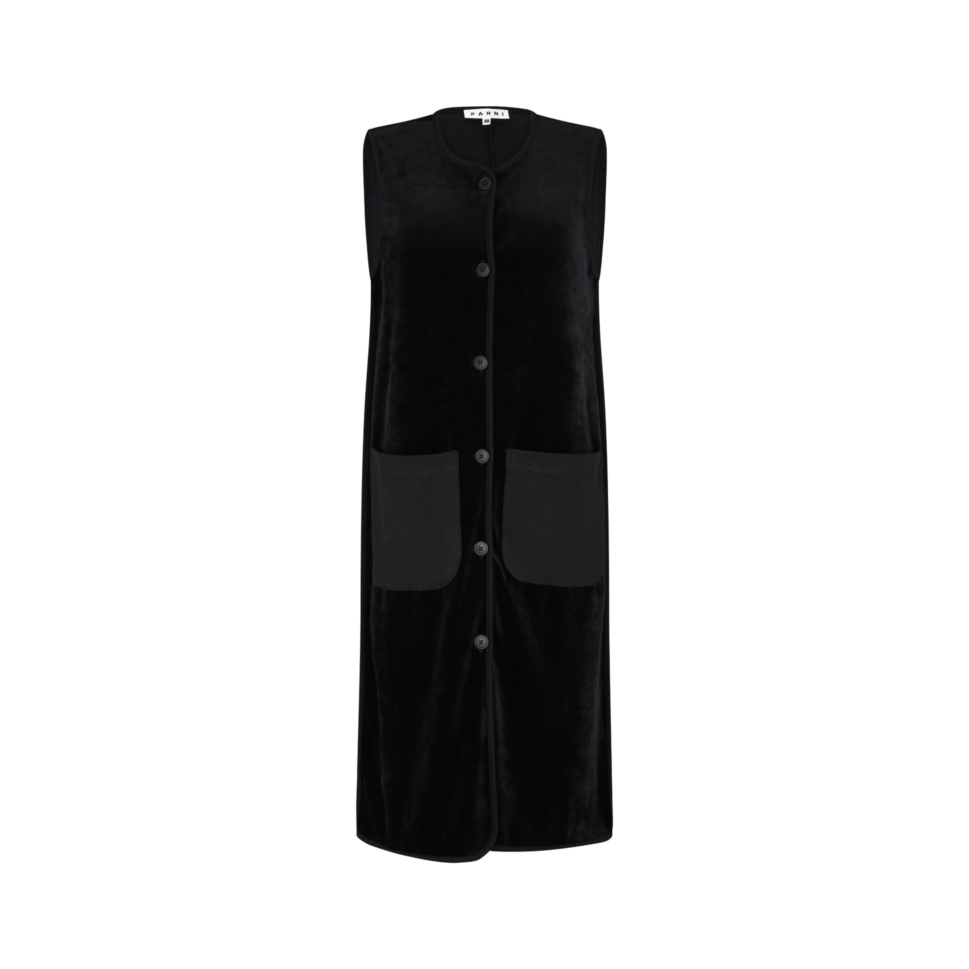Black Sleeveless Velour Cardigan.