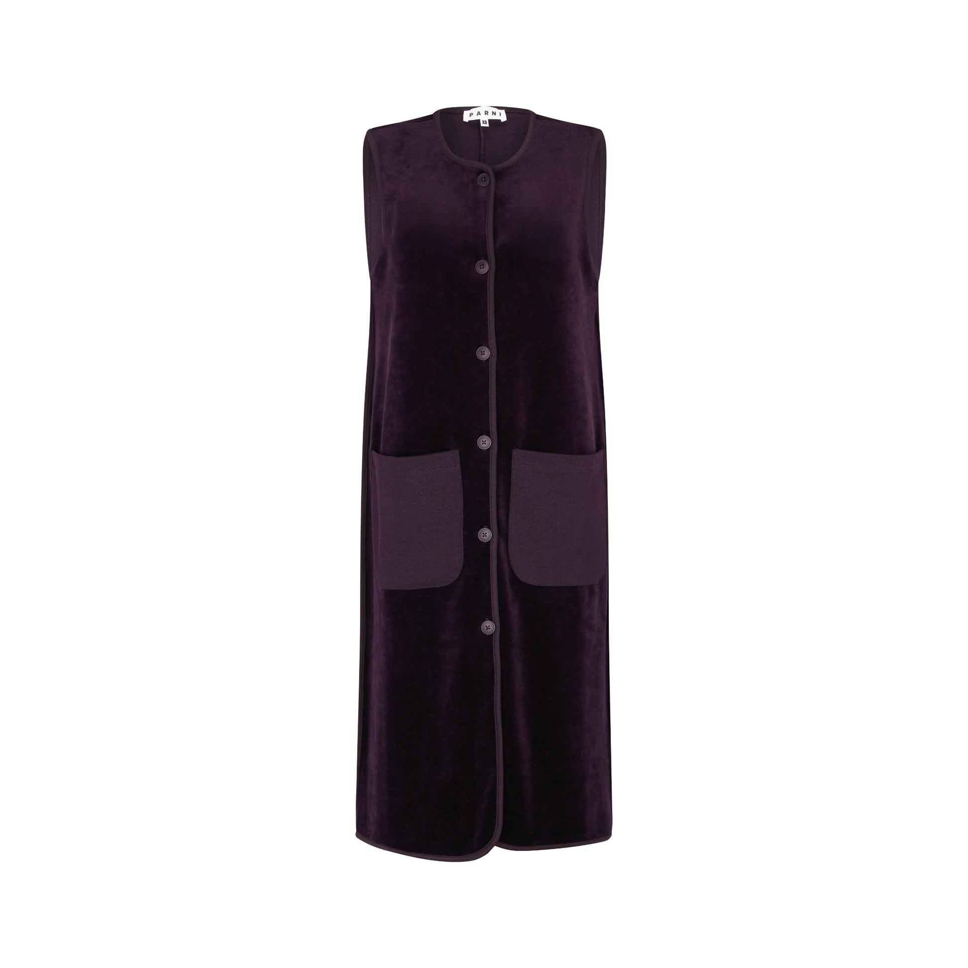 Purple Sleeveless Velour Cardigan.