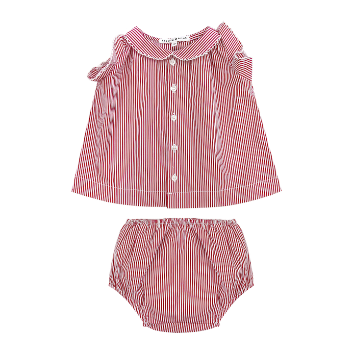 Baby Striped Ruffle Tunic & Bloomer Set in pink and white stripe