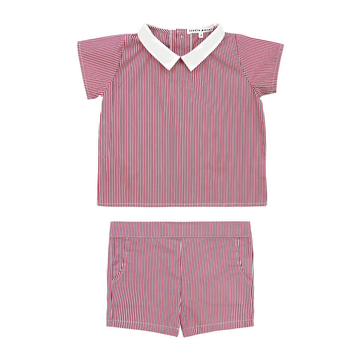 Baby Two Piece Striped Cotton Shorts Set in pink and white stripe