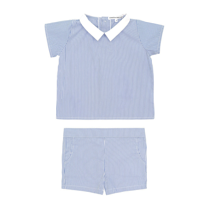 Baby Two Piece Striped Cotton Shorts Set in blue and white stripe