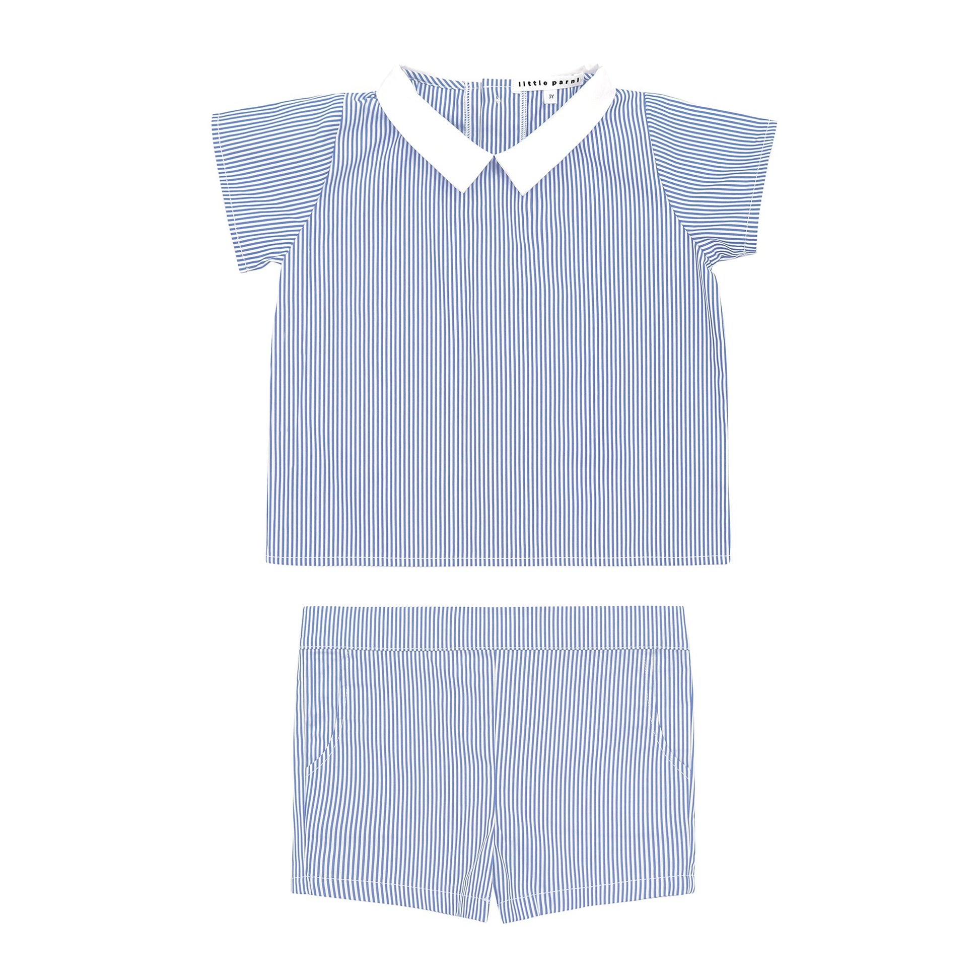 Baby Two Piece Striped Cotton Shorts Set in blue and white stripe