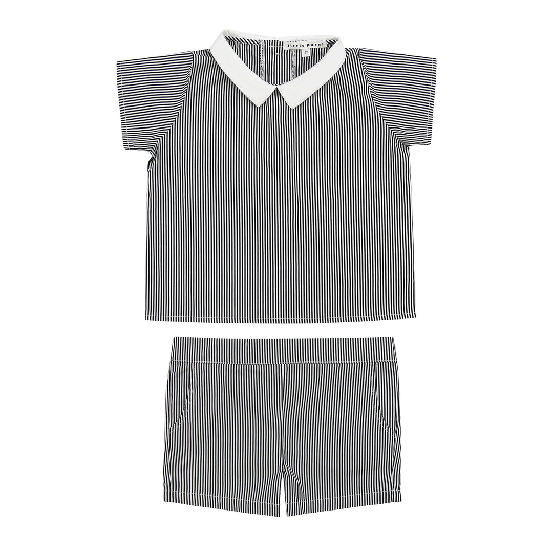 Baby Two Piece Striped Cotton Shorts Set in black and white stripe
