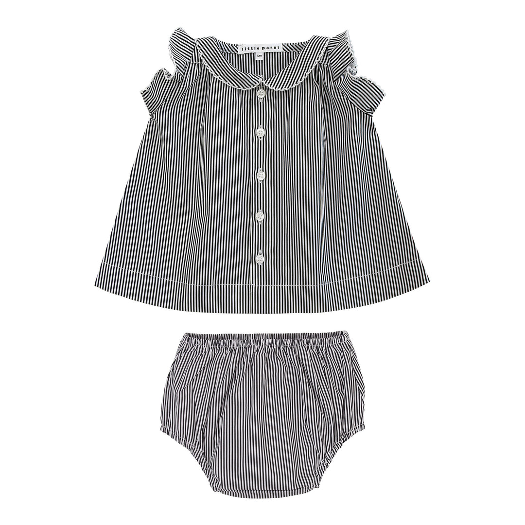 Baby Striped Ruffle Tunic & Bloomer Set in black and white
