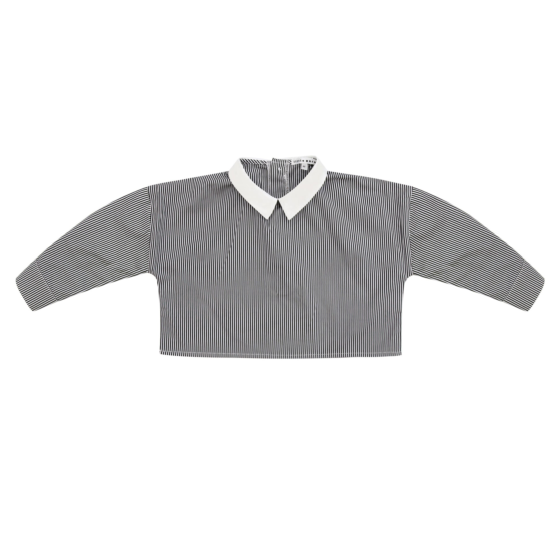Girls long sleeve striped top with peter pan collar in black and white