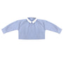 Girls long sleeve top with white peter pan collar in blue and white stripe