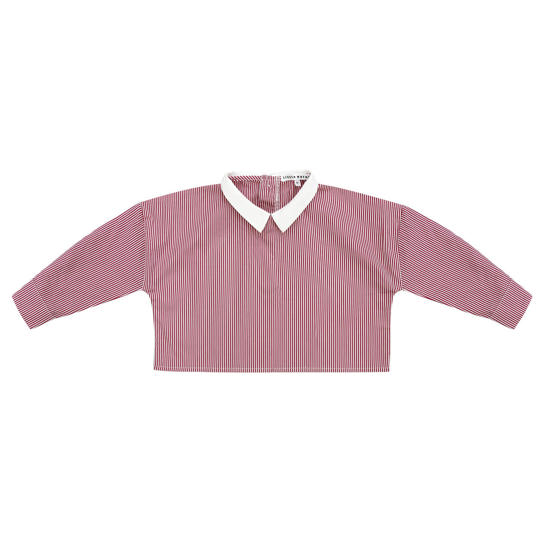 Girls long sleeve top with peter pan collar in pink and white stripe