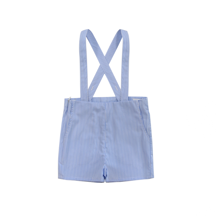 Blue and white striped baby shorts overalls