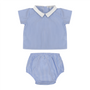 Baby two piece blue and white stripe bloomer set