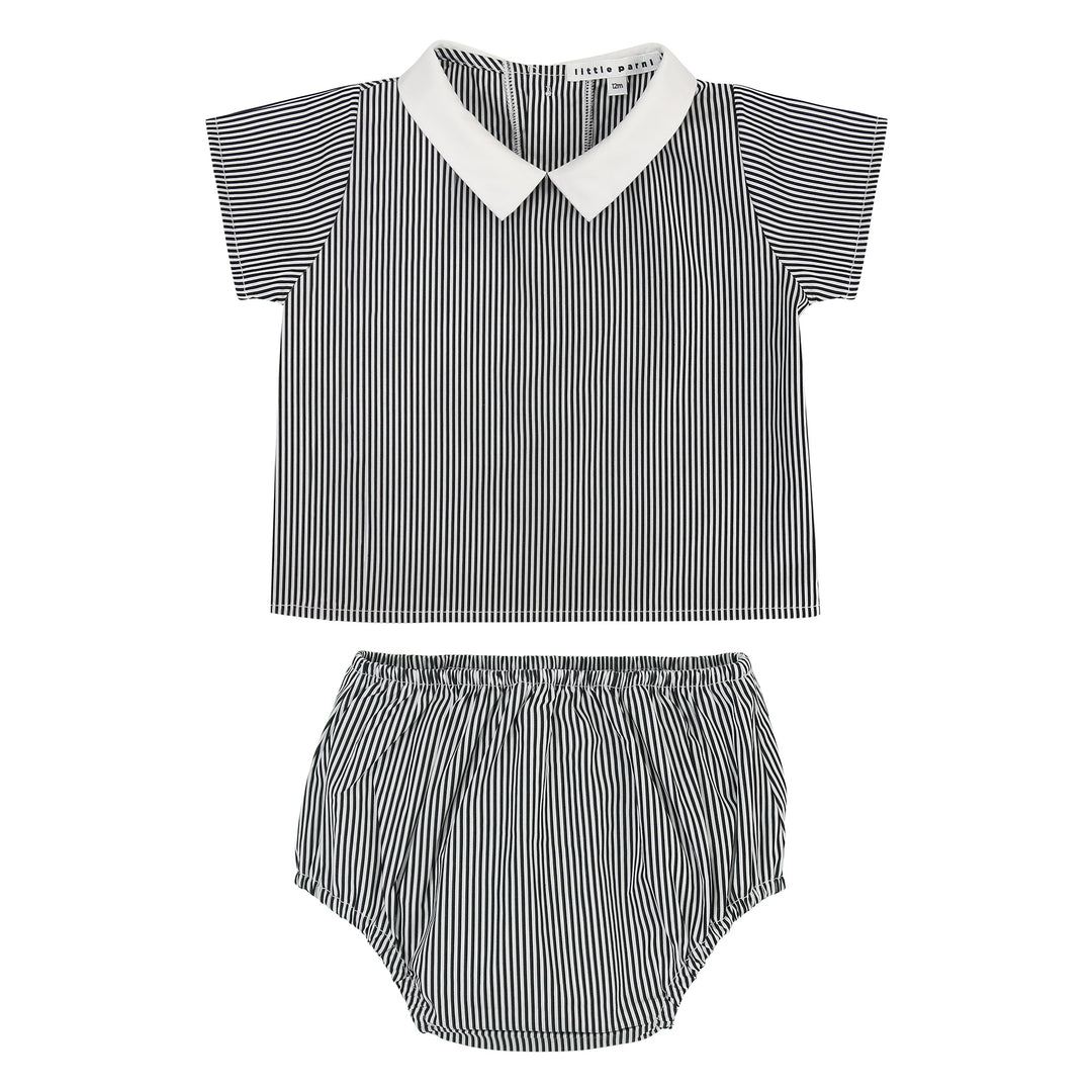 Baby black and white striped bloomer set