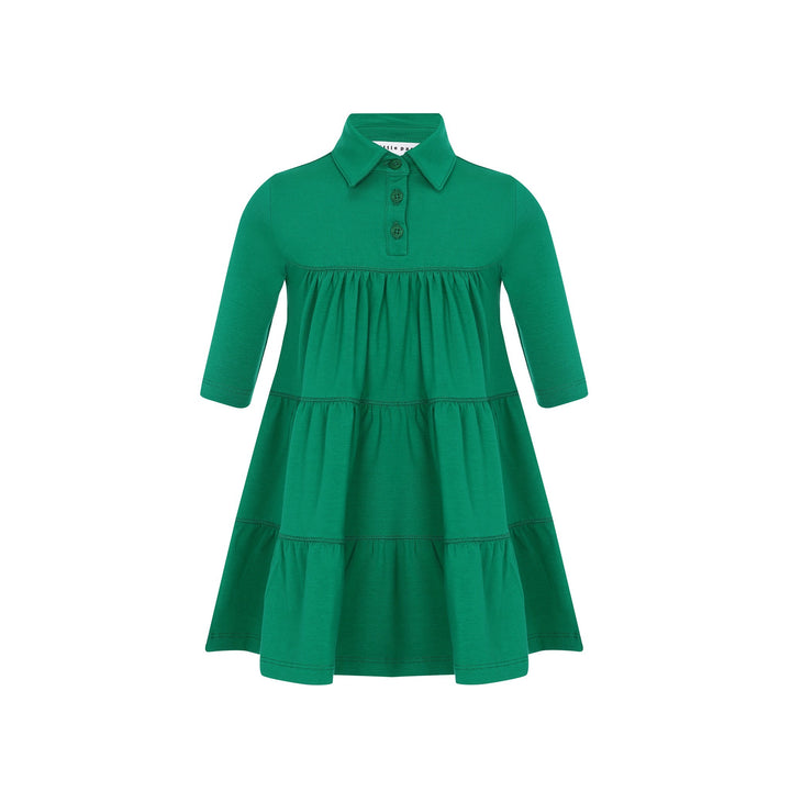 Girls Tiered Varsity Dress with Collar