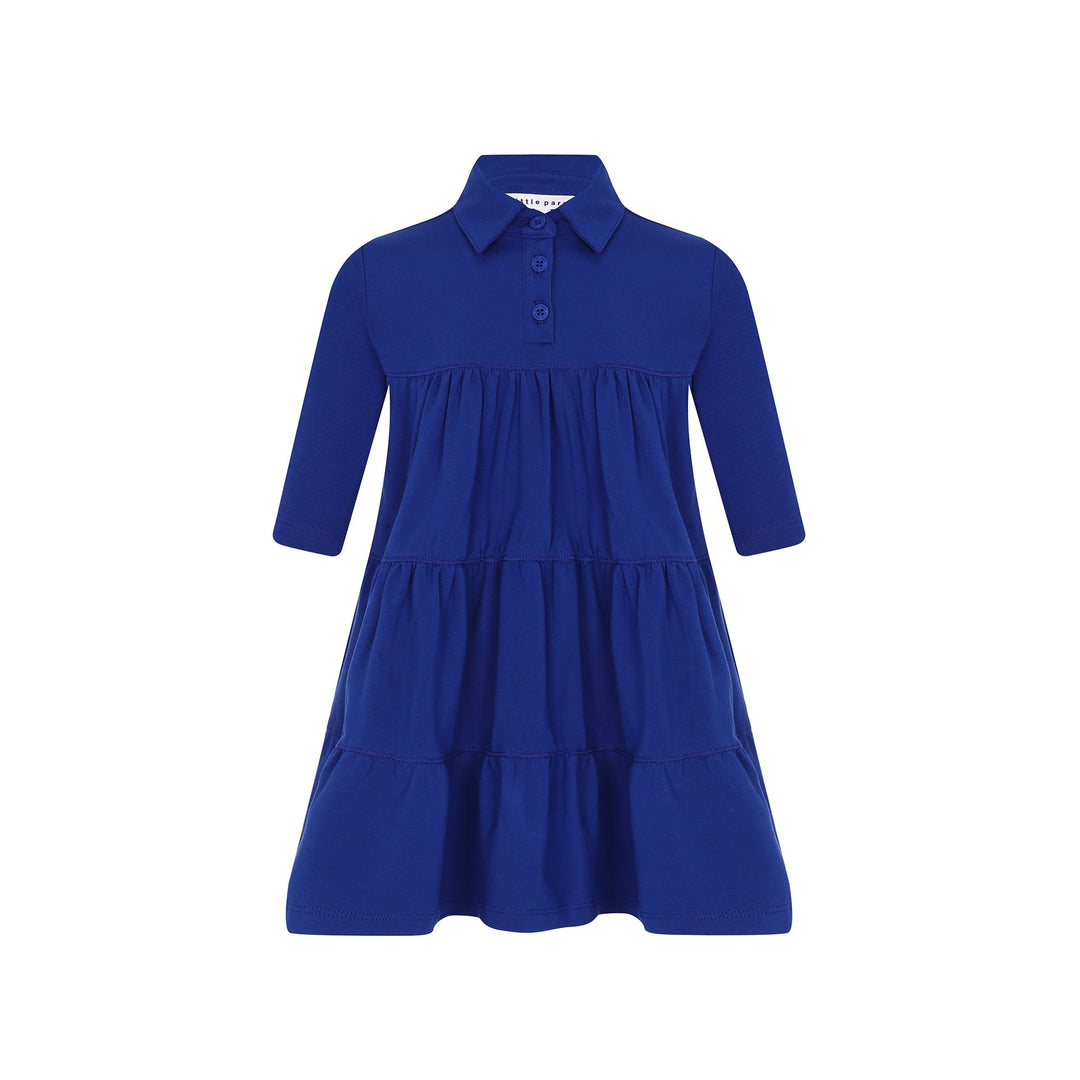 Girls Tiered Varsity Dress with Collar