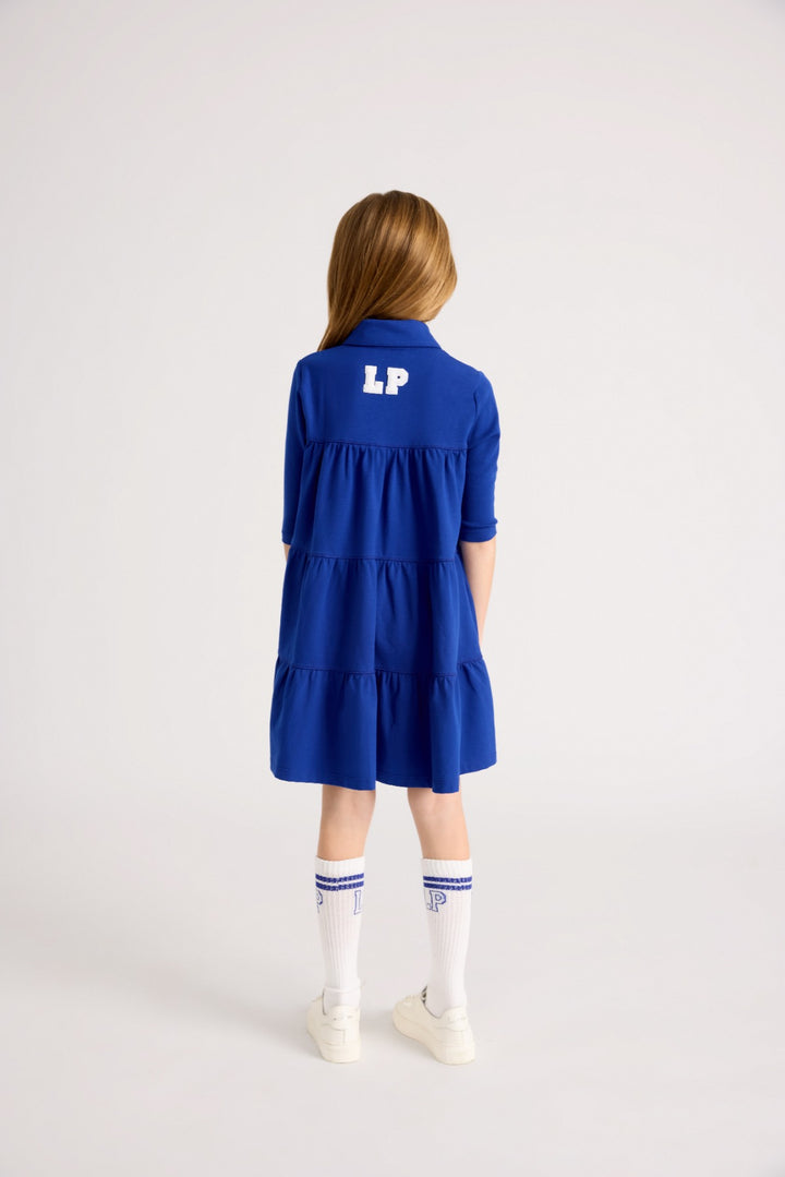 Girls Tiered Varsity Dress with Collar