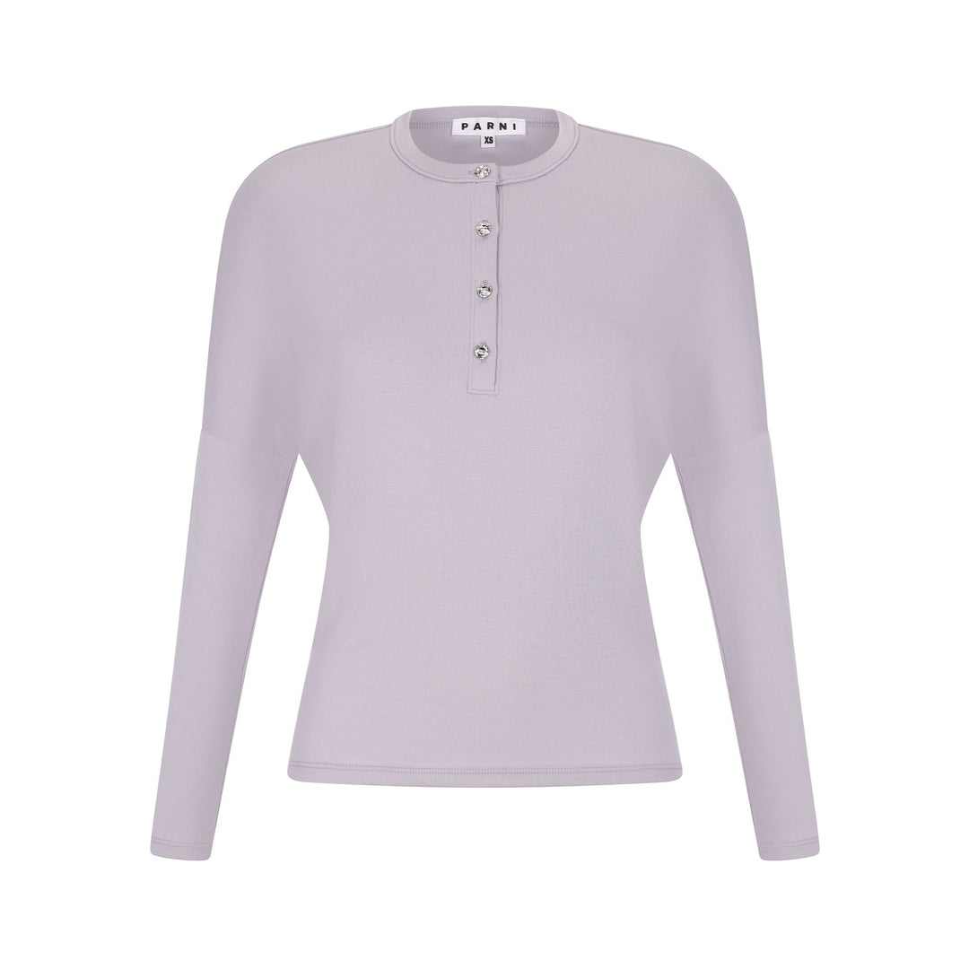 Rhinestone Button Dolman Top - lavender