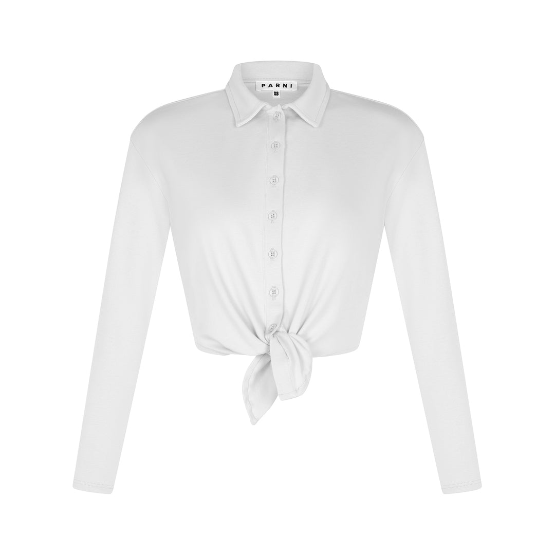 Tie Front Button Down Shirt - White