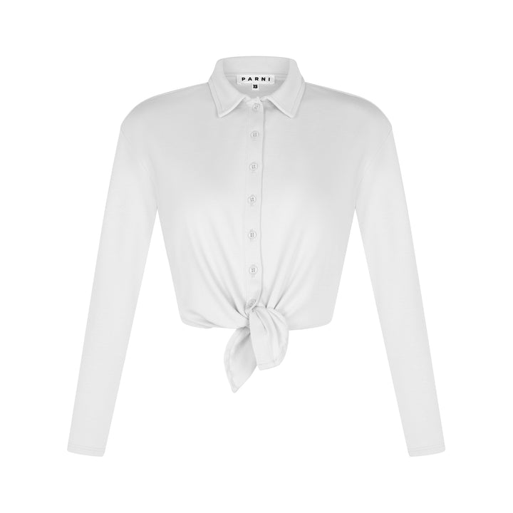 Tie Front Button Down Shirt - White