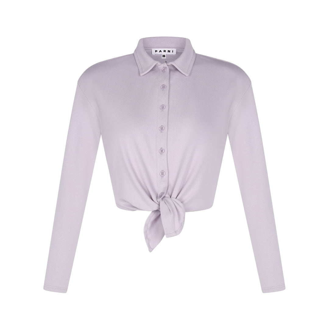 Tie Front Button Down Shirt - lavender