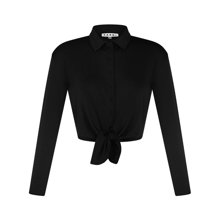 Tie Front Button Down Shirt - Black