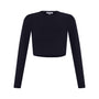 Spring Ribbed Long Sleeve Crop Top - Black