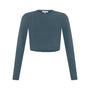 Spring Ribbed Long Sleeve Crop Top - Dusty Blue