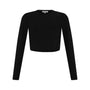 Spring Ribbed Long Sleeve Crop Top - Black