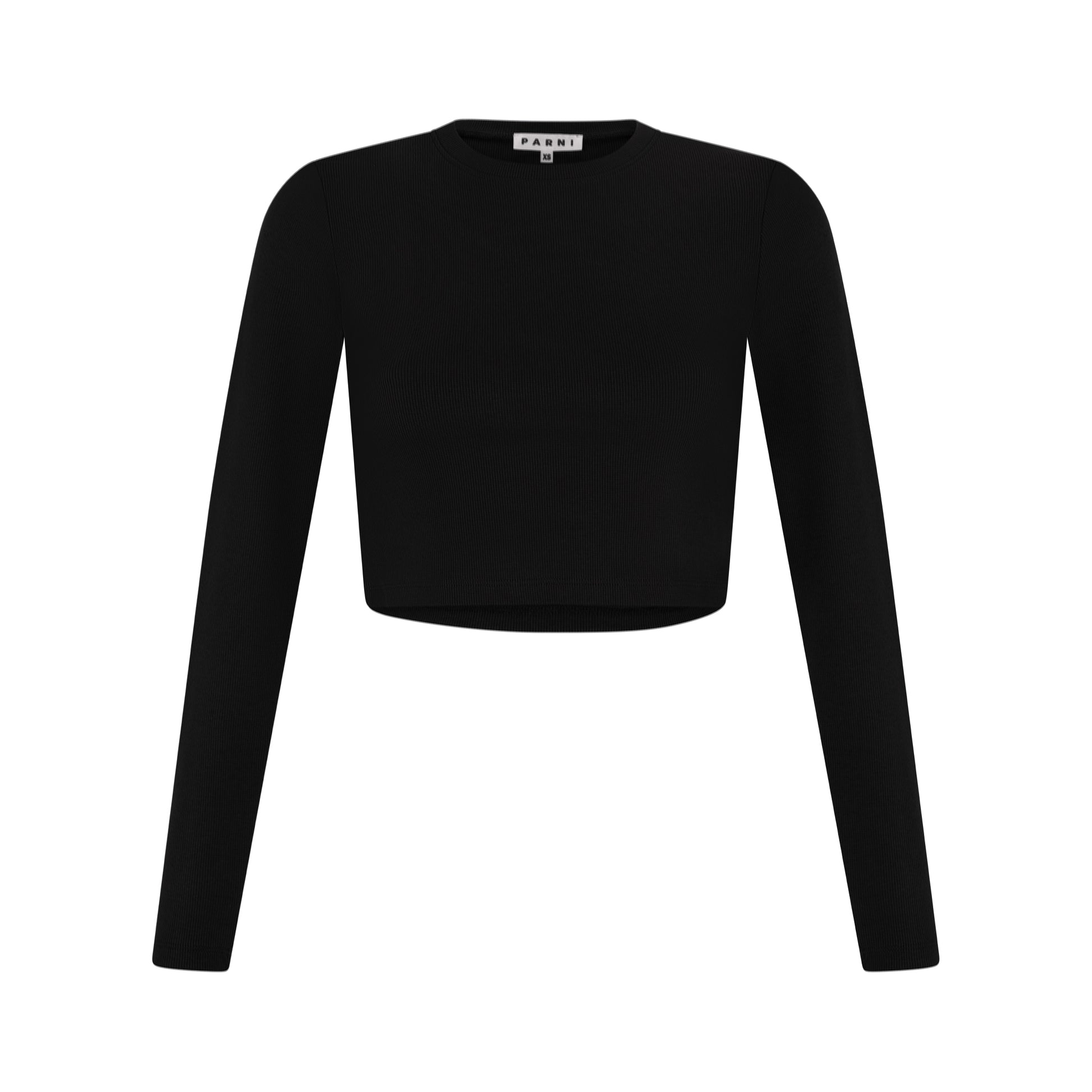 Spring Ribbed Long Sleeve Crop Top - Black