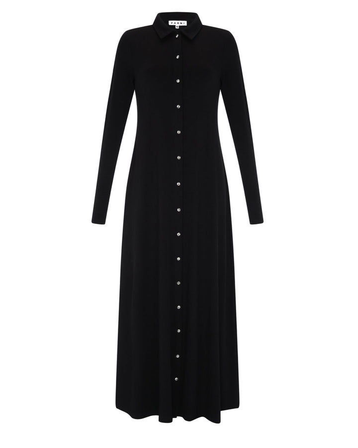 Rhinestone Ribbed Maxi Dress in Black.