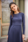 Young girl wearing the Spring Ribbed Long Sleeve Crop Top - Navy