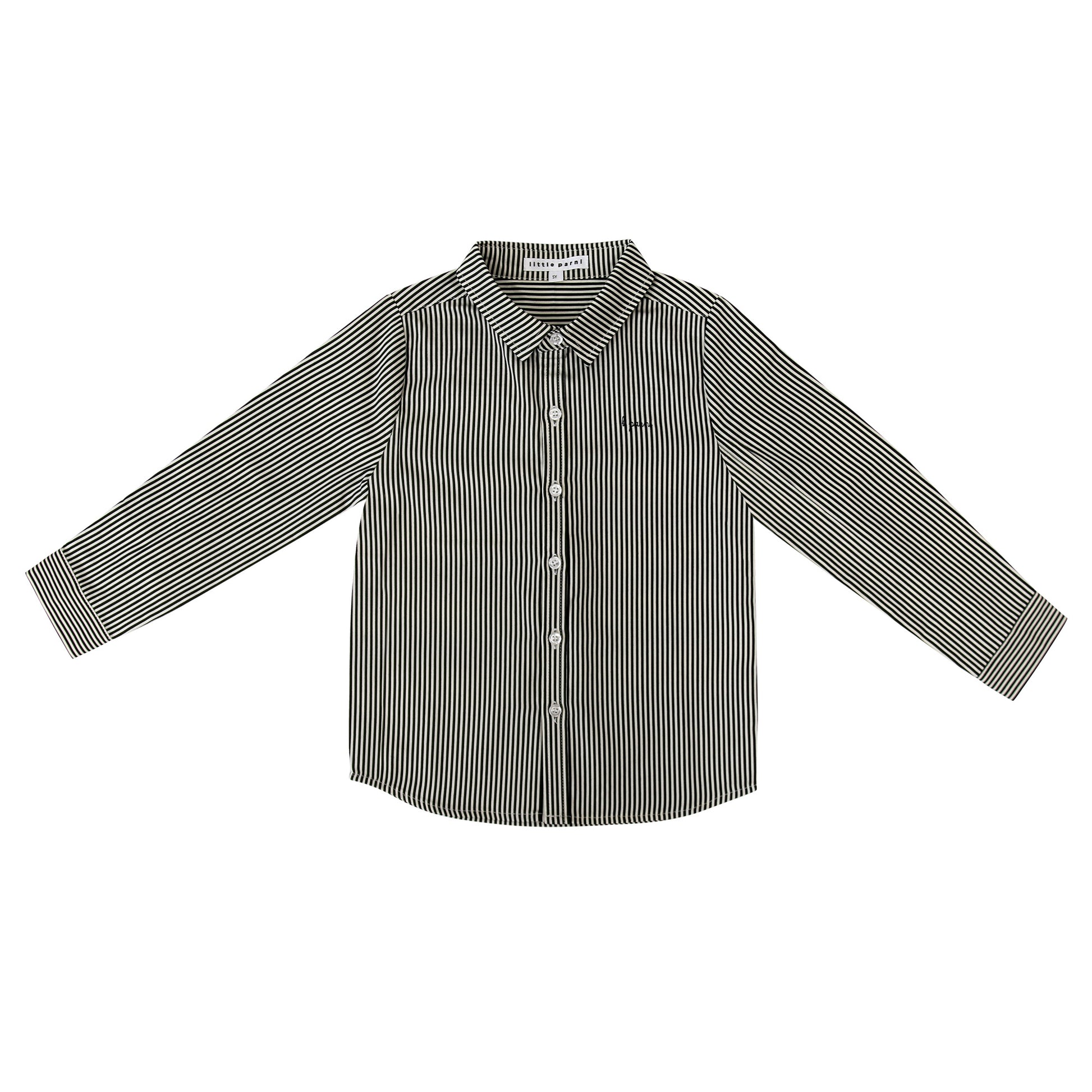 Boys Collared Striped Shirt - Black and Ivory