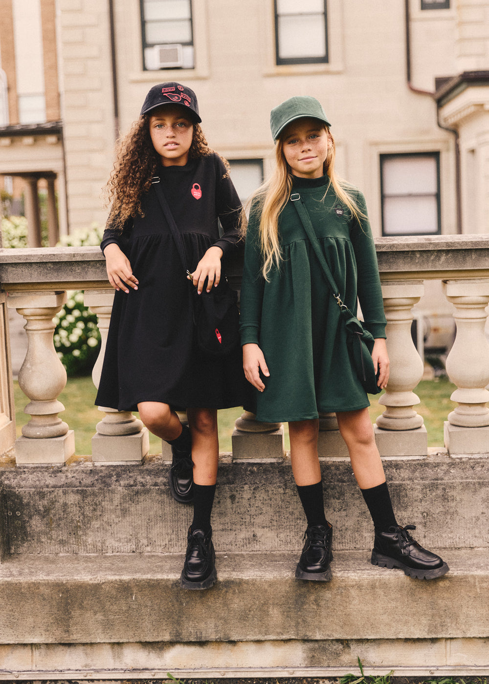 Girls wearing the Long Sleeve French Terry Dress