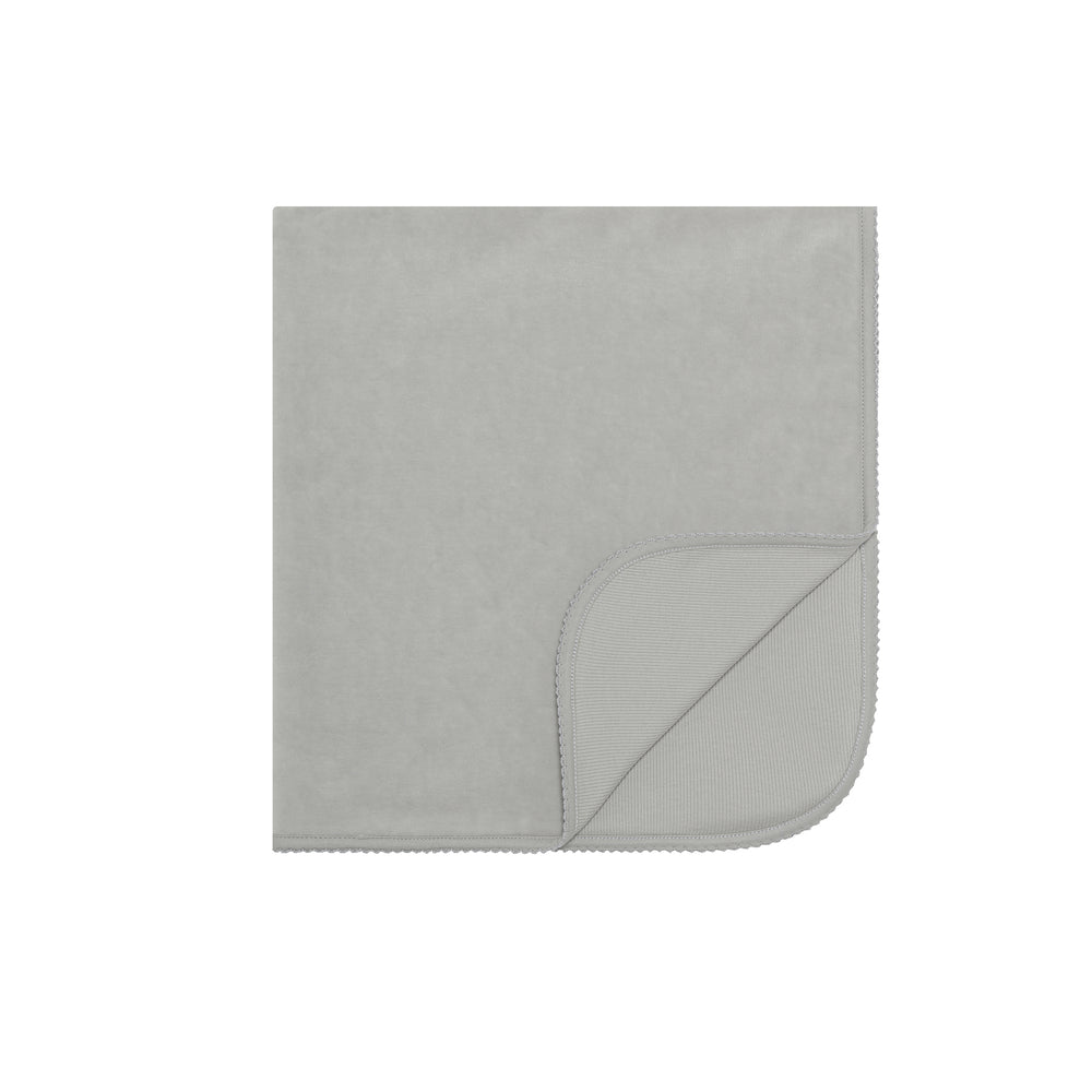 Light Blue Baby Velour Pico Trim Blanket.