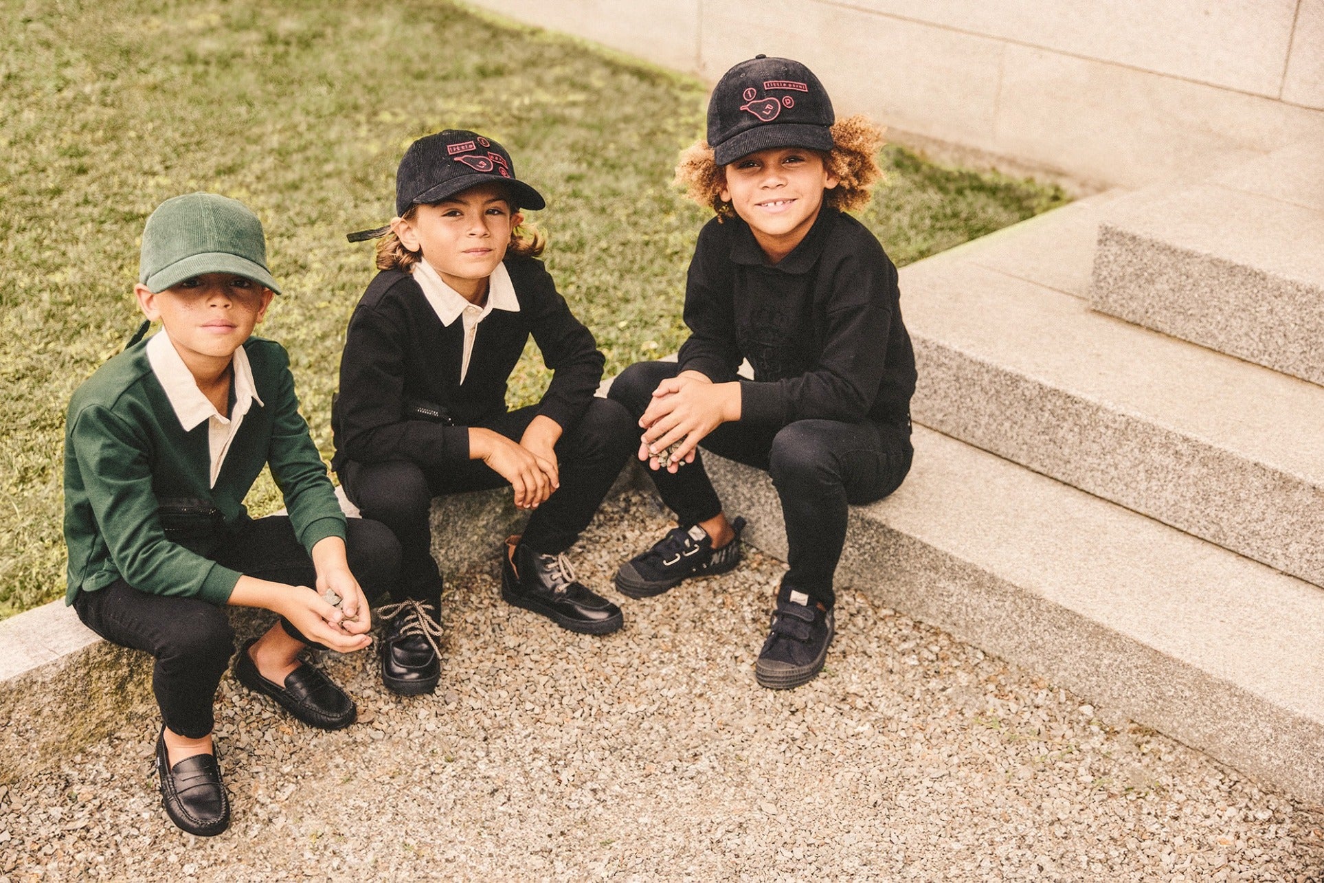 3 boys wearing the Little Parni Urban collection.