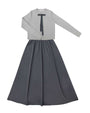 Gray dress with a white cardigan on a white background
