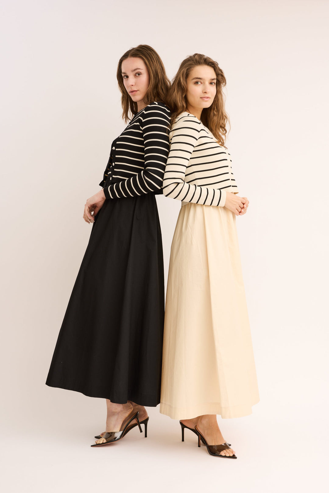 Mix Media Striped Cotton Dress & Cardigan Set Parni Mix Media Striped Cotton Dress & Cardigan Set Parni