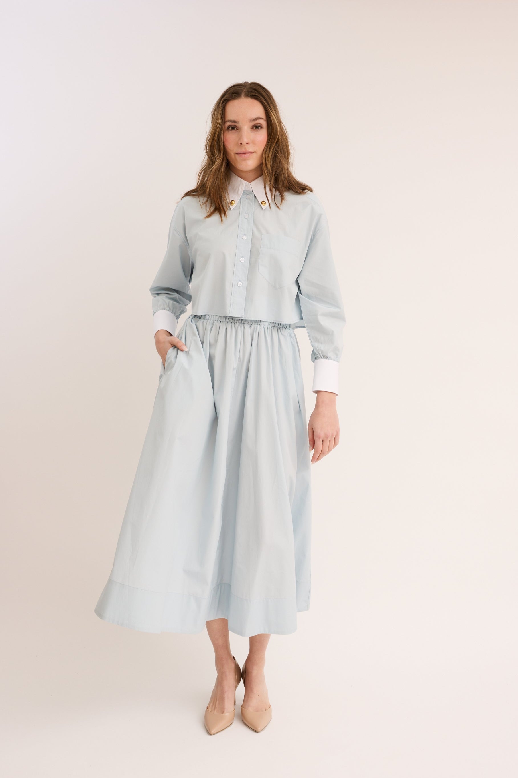 Cinched Poplin Skirt